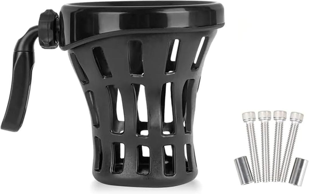 ONE.K.S Motorcycle Cup Holder Universal Drink Mount Handlebar Water Bottle Holder Durable PC Material, Fit for Fat Bob, Low Rider, Deluxe, Dyna, XL1200 Models, GL1800 F6B (Black, 105mm)
