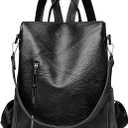 Backpack Purse for Women, Large Capacity PU Leather Shoulder Bags Multifunctional Fashion Backpack Travel Bag for Working Shopping Hiking (Black)