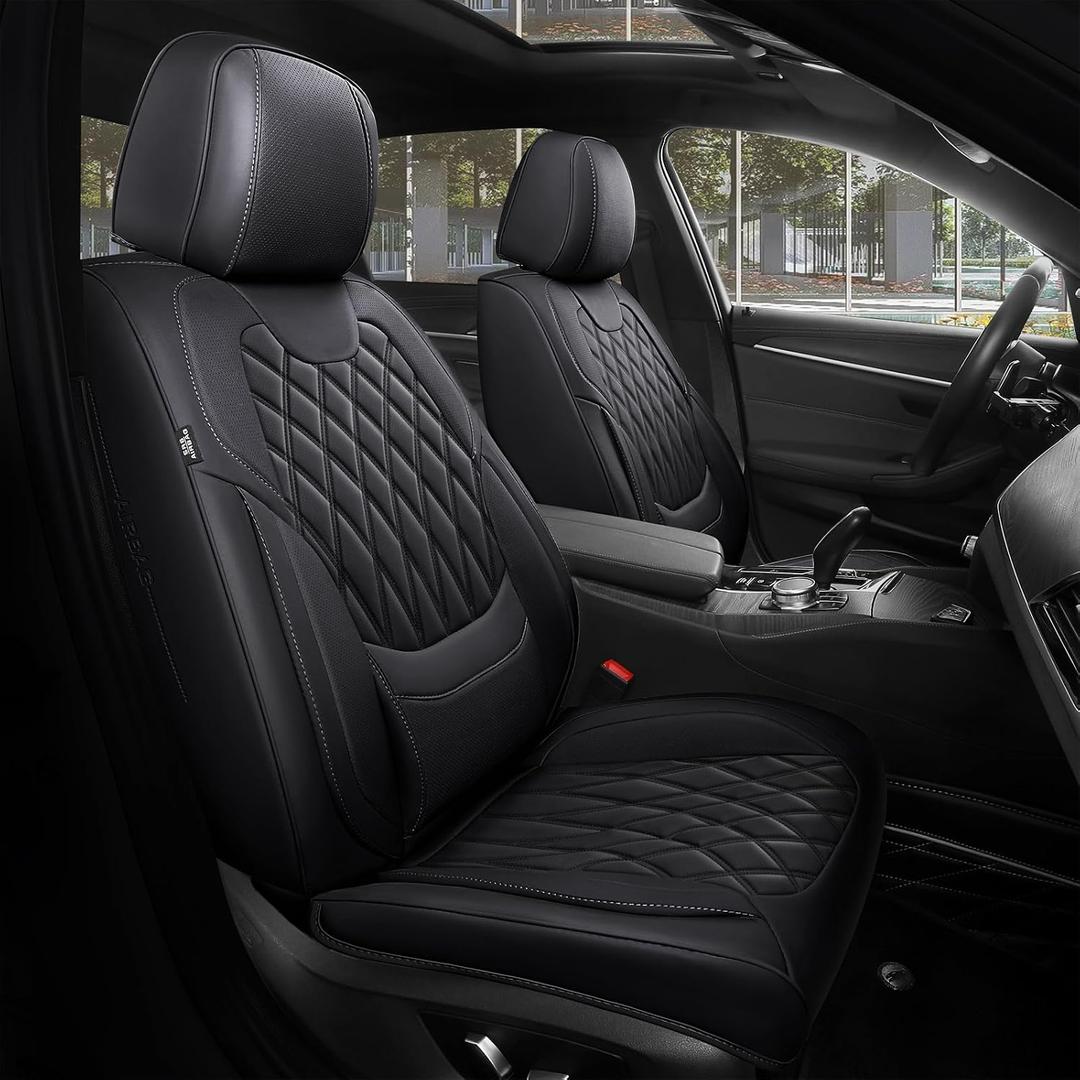 FREESOO Car Seat Covers Front Seats - Luxury Breathable Waterproof Faux Leather Car Seat Cover Protectors with Lumbar Support, Universal Fit for Most 5 Seats Vehicles Sedans Hatchbacks Pick-ups, Black