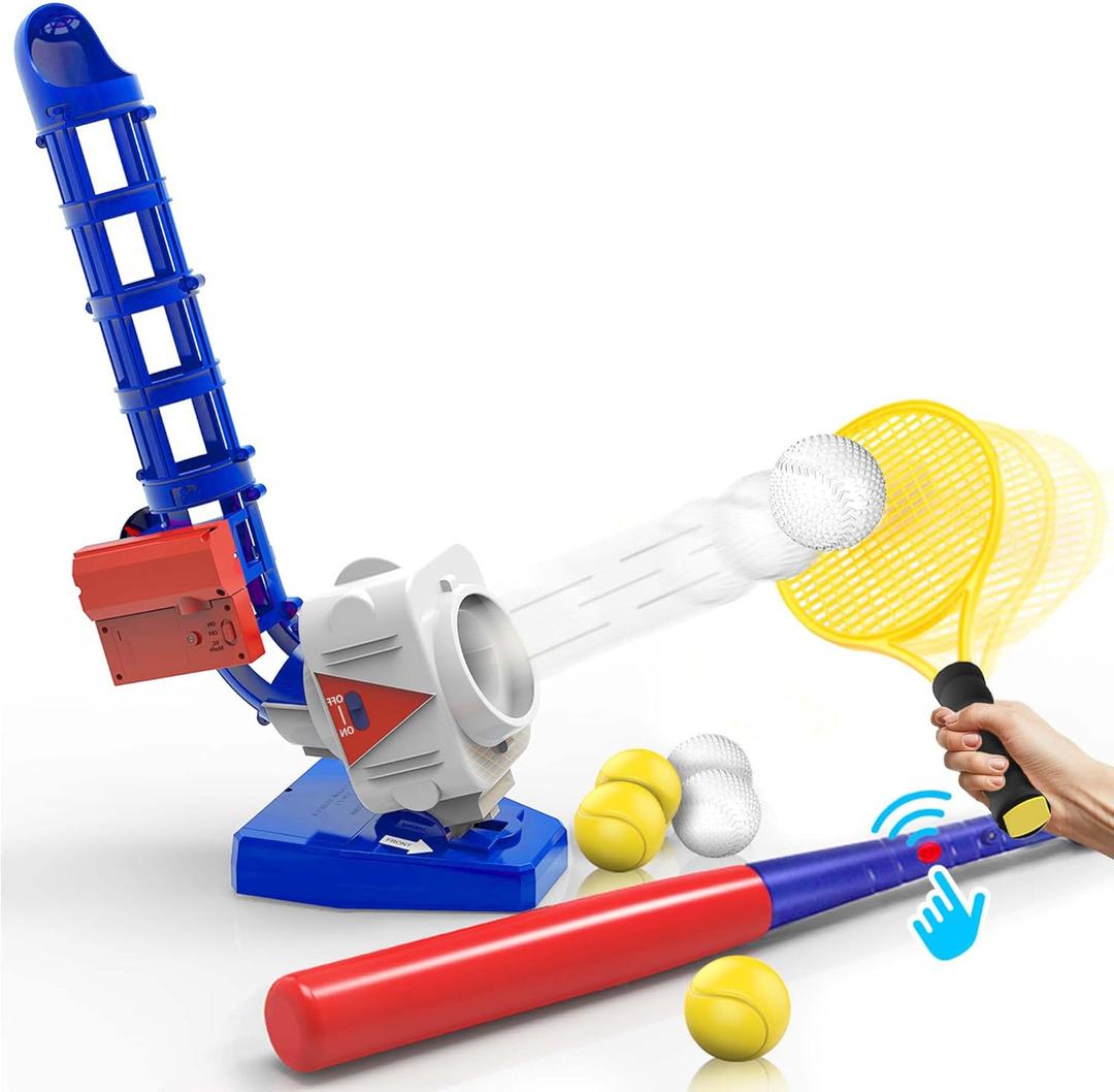 iPlay, iLearn Kids Pitching Machine Toys, 2 in 1 RC Baseball Tennis Pitcher, Auto Ball Launching Bat, Boy Outdoor Outside Sports Backyard Game, Birthday Gift 5 6 7 8 10 12 Yr YouthPartially Assembled