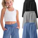 3 Pack Girls' Shorts Bermuda Summer Knee Length Casual Drawstring Athletic SweatShorts with Pockets for Ages 5-16