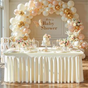 Wish Care Ivory Tulle Rectangle Tablecloth - 4 Foot Rectangle Party Wedding Table Cloths - 4ft Stretch Ruffle Tablecloths - Spandex Fitted Table Cloth - Engagement Baby Shower Baptism Decorations