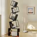 Geometric Bookshelf,5-Tier Unique Bookcase,72.8" Tall Black Bookshelf, Modern Book Shelf,Corner Storage Shelves for CDs/Books/Home Decor,Industrial Display Shelf for Living Room, Bedroom