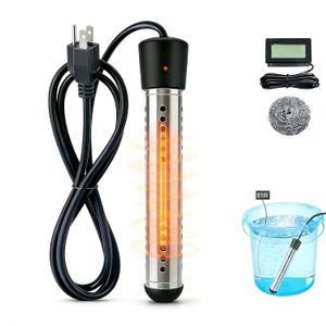 Immersion Water Heater Portable 2000W, with Stainless Steel Guard & Digital Thermometer,Fast Submersible Electric Heater for Small Pool, Bathtub, Bucket, Camping & Outdoor Use