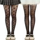 2 Pack Girls Lace Tights Kids Sheer Patterned Fishnet Stockings Dance Pantyhose for Halloween Tights (Black, S)