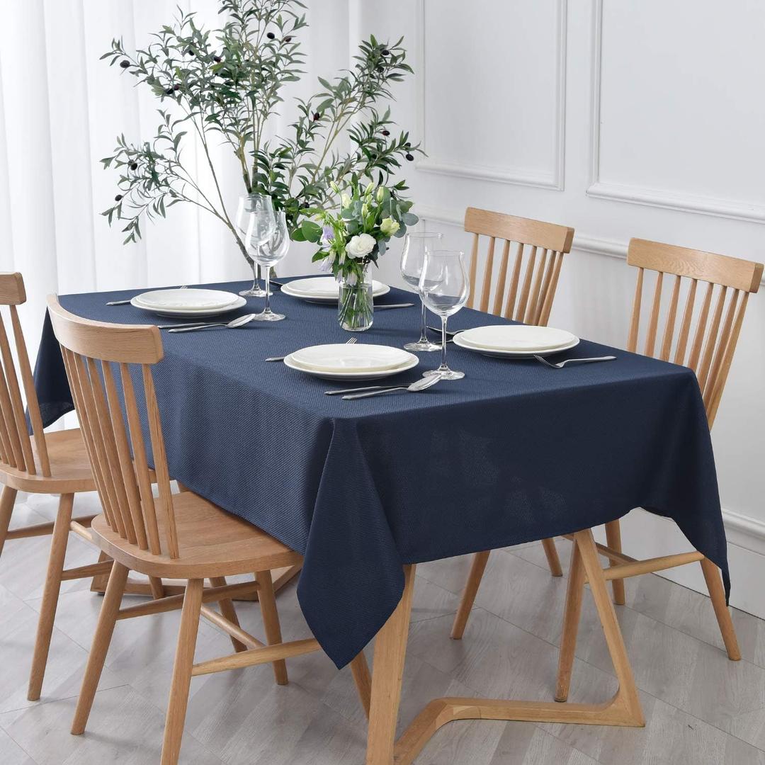 maxmill Rectangle Textured Tablecloth Waterproof Spillproof Wrinkle Free Table Cloth, Kitchen Dinning Tabletop Decoration, Fabric Table Cover for Outdoor and Indoor Use, 52 x 70 Inch, Navy Blue