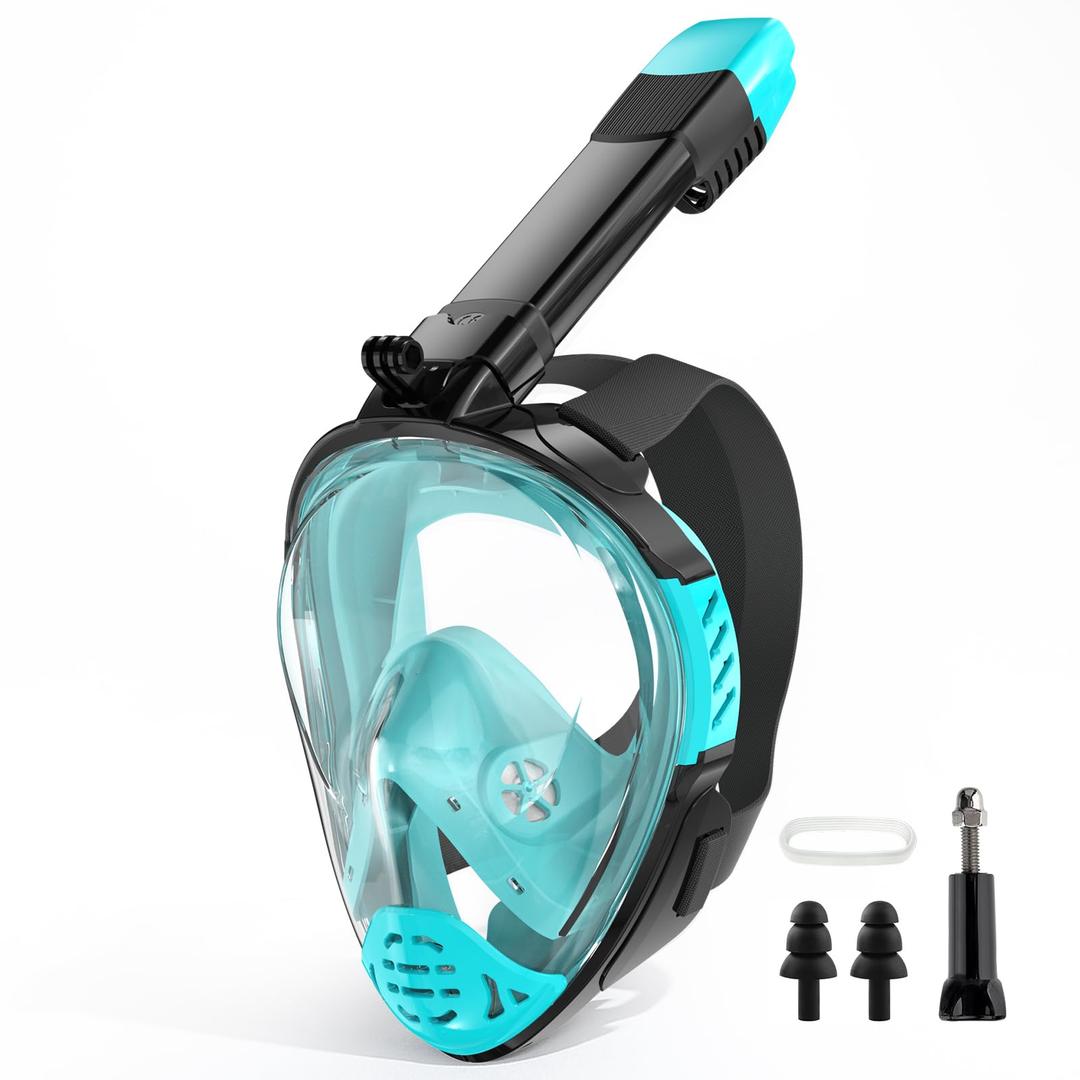 Full Face Snorkel Mask, Snorkeling Gear for Adults, Scuba Mask Diving Dry Top Snorkel Gear with Detachable Camera Mount, 180° Panoramic View Anti-Leak Anti-Fog Travel Package, Small-Medium
