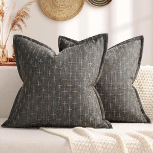 ZWJD Pillow Covers 18x18 Set of 2 Soft Polyester Textured Pillow Covers with Stylish Flange Edge Cozy Farmhouse Throw Pillows for Couch Bed Sofa Living Room (Dark Gray)