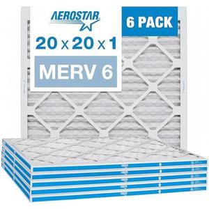 Aerostar 20x20x1 MERV 6 Pleated Air Filter, AC Furnace Air Filter, 6 Pack (Actual Size: 19 3/4" x 19 3/4" x 3/4")