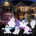 8 Pack Halloween Ghost Decorations Set, 6 Ghost Yard Signs and 2 Solar Spotlight Scary Shadows for Night Projections Spooky Faces Signs with Stakes for Halloween Garden Lawn Decor