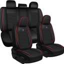 Seat Covers Full Set Fit for Toyota Tacoma 2005-2025, Breathable and Comfortable Leather Car Seat Cover, Standard Waterproof Cushion Cover Auto Interior Accessories (Black Red)
