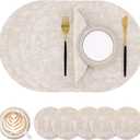Homaxy Round Faux Leather Placemats and Coasters, Washable Dual-Side Table Mats, Wipeable Heat-Resistant Dining Place Mats for Outdoor and Indoor, Set of 6, Diameter 13 and 3.93 inch, Beige