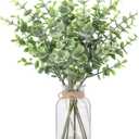 Artificial Eucalyptus Stems in Glass Vase with Faux Water, 14.57" Small Fake Plants Eucalyptus Leaves for Centerpiece Table Bathroom Farmhouse Shelf Kitchen Office Home Faux Greenery Decor
