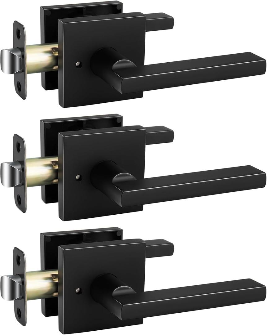 goldenwarm Black Door Handles Interior, Zinc Alloy Matte Black Privacy Door Handles Interior, Heavy Duty Levers for Bedroom, Contemporary Bathroom Doorhandles Bulk(3 Pack)