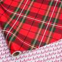 BIOBROWN Reversible Christmas Wrapping Paper - 17 Inch X 33 Feet (46.7 sq. ft. ttl.) - Red Tartan Plaid and HOHO Design Perfect for Xmas, Party, Holiday Gift Wrap