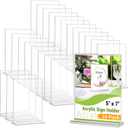Dynta 24 Pack Acrylic Sign Holder 5x7 Inches Double Sided Picture Frame T Shape Flyer Menu Holder Table Vertical Plastic Clear Display Stand for Restaurant Office Retail Home Wedding