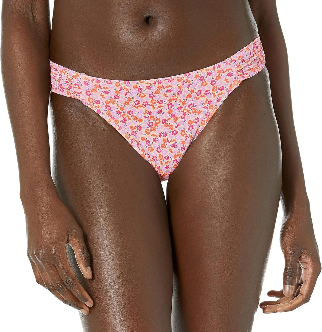 Amazon Essentials Women's Side Tab Bikini Swimsuit Bottom (X-Large, Pale Peach Micro Floral)