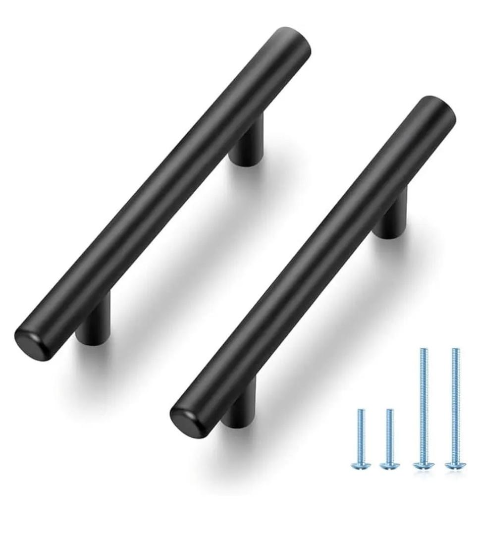 JOY DECOR 30 Pack 5 Inch Cabinet Pulls Kitchen Cabinet Handles with 3 Inch Hole Center Matte Black Cabinet Hardware Stainless Steel Kitchen Drawer Pulls for Cabinets Cupboard, 76mm Hole Centers