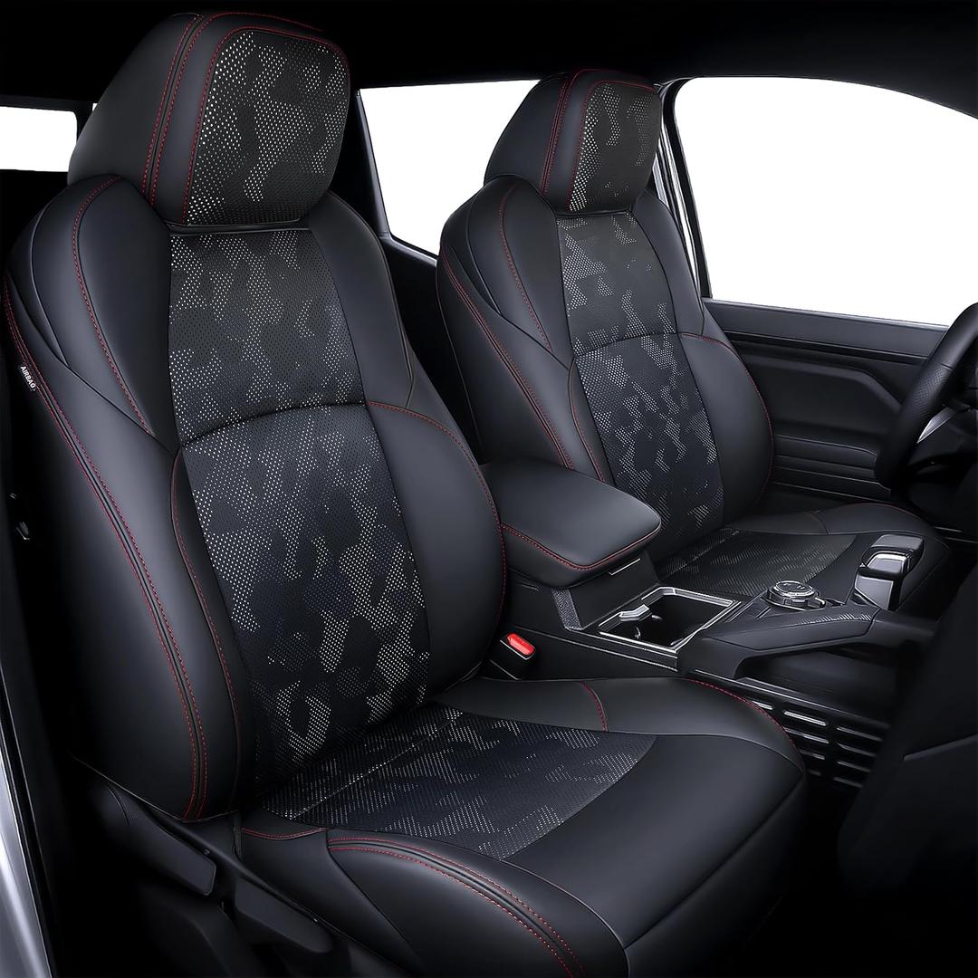 Carlimeki Leather Seat Covers Custom Fit for Tacoma Gen 4th (2024-2026) Double Cab, for SR, SR5, TRD PreRunner, TRD Sport, TRD Off-Road, Limited, Trailhunter - Armrest Covers Included - Fully Covered