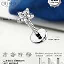 OUFER G23 Titanium Threadless Push Pin Labret Stud Earrings for Unisex – Hammered/Sunburst Disc Star, 20G 18G 16G, 6mm Bar, Hypoallergenic Jewelry for Lip, Lobe, Helix, Tragus, Cartilage Piercings