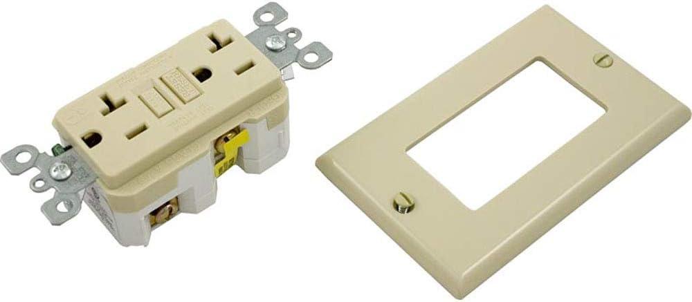 Leviton 7899-I 20 Amp 125 Volt, SmartlockPro GFCI, with Indicator Light, Nylon Wallplate and Screws Included, Ivory