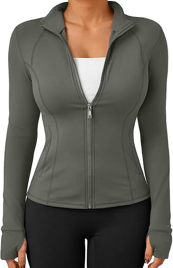 Trendy Queen Womens Lightweight Zip Up Jackets 2026 Athletic Workout Hoodies Spring Shirt Fitted Gym Clothes with Pocket
 (Green, L)
