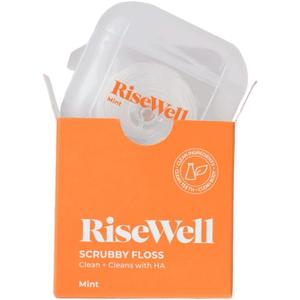 RiseWell Scrubby Tooth Floss - Natural PFAS Free Dental Floss for Teeth with Hydroxyapatite and Xylitol - Dentist-Formulated Plaque Remover for Teeth - Vegan, Natural, Expanding, Mint Waxed, 30 Yards