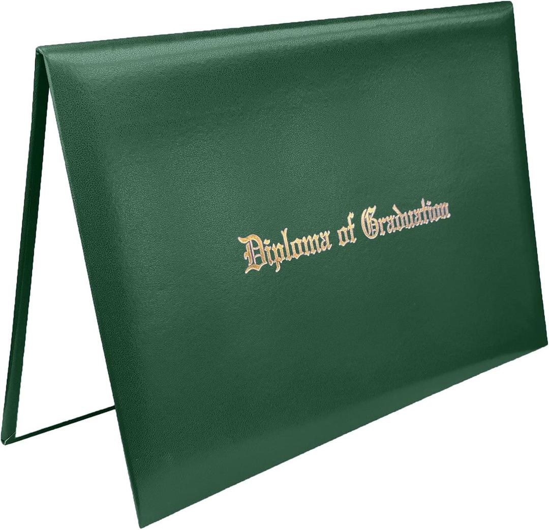 Happy Secret Imprinted Diploma Holder for 8.5"x11" Certificate - Graduation Cover with Smooth Leather, Forest Green, 1 Pack