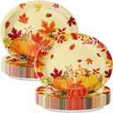 QIYANPAX 30 PCS Thanksgiving Paper Plates Fall Pumpkin & Autumn Leaves 9" x 11" Heavy-Duty Disposable Plates for Thanksgiving Dinner, Harvest Party, Fall Table Decor