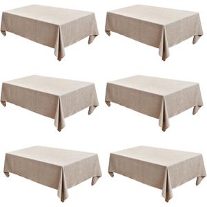 Fitable Faux Linen Tablecloths Rectangle 60 x 120 Inch - 6 Pack Neutral Table Clothes for 8 Foot Tables, Nature Faux Burlap Table Covers for Wedding, Party, Farmhouse, Banquet, Buffet