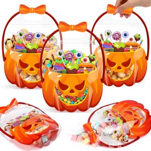 Fuutreo 50 Pcs Thanksgiving Bags Plastic Thanksgiving Goodie Bags with Handles Fall Sealed Pouch Sealing Pumpkin Treat Candy Pouch for Fall Harvest Party Candy Gift Supplies Decoration(Pumpkin)