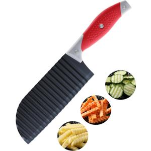 Crinkle Cut Knife, HIA Crinkle Cutter for Veggies, French Fry, Potato, Cucumber, Carrot and Fruit, Stainless Steel Wave Fries Cutter Slicer With Stylish Rubber Handle, Dishwasher Safe