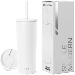 Simple Modern Insulated Tumbler with Lid and Straw | Iced Coffee Cup Reusable Stainless Steel Water Bottle Travel Mug | Gifts for Women Men Her Him | Classic Collection | 24oz | Winter White