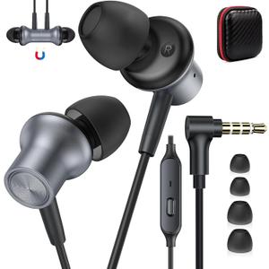 ASKUBSKU Noise Isolating Wired Earbuds for Chromebook Laptop PC, Ear Buds Wired with 3.5mm Plug in Audio Jack Mic/Mute HiFi Stereo Wire Headphones Corded Earphones for Kindle Fire/Switch School, Grey