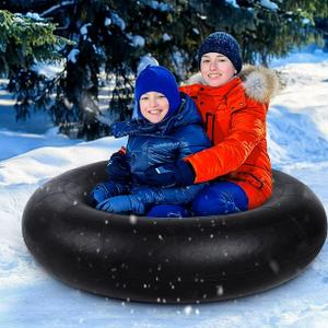 56" Black Snow Tube - 2-Person Round Inflatable Snow Sled and Water Pool Float for Year Round Fun - Double Sled with Handles for Kids and Adults, Heavy Duty Construction