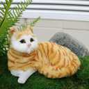 Realistic Orange Tabby Cat Figurine for Indoors Interesting Decoration Soft Hollow 8-Inch Faux Fur Design for Photography Prop or Desktop Art