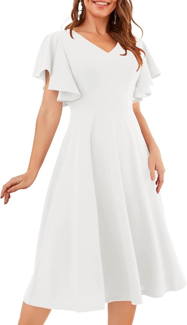Bridesmay Women's Formal Cocktail Wedding Guest Dress for Women 2025 Short Sleeve Fit and Flare Tea Party Dresses (White), Size: Small