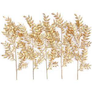 Fake Plants Leaves Christmas Decoration, PASYOU Gold Artificial Shrubs Grass Foliage Plastic Bulk Leaf Indoor Outdoor Home Garden Party Hotel Verandah Wedding Event Faux Decor Ornaments, Golden 5 Pack