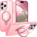 Hocase for iPhone 16 Pro Case 6.3", with Magnetic Ring Stand [Compatible with MagSafe] [Military Grade Protection] Slim Shockproof Translucent Protective Phone Case - Pink