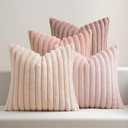 MIULEE Faux Fur Plush Decorative Throw Pillow Covers 18x18 Set of 2, Valentine's Day Cute Modern Soft Romantic Fuzzy Striped Cushion Covers Girl for Sofa Couch Bed Living Room Cozy Home Decor,Pink