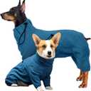 ROZKITCH Dog Long Sleeve Pajamas, Pet Windproof Warm Cold Weather Jacket Vest Cozy Jumpsuit Apparel Outfit Clothes for Large Giant Dog Walking Sleep 4XL (4XL(Back Length:31"), Turquoise)