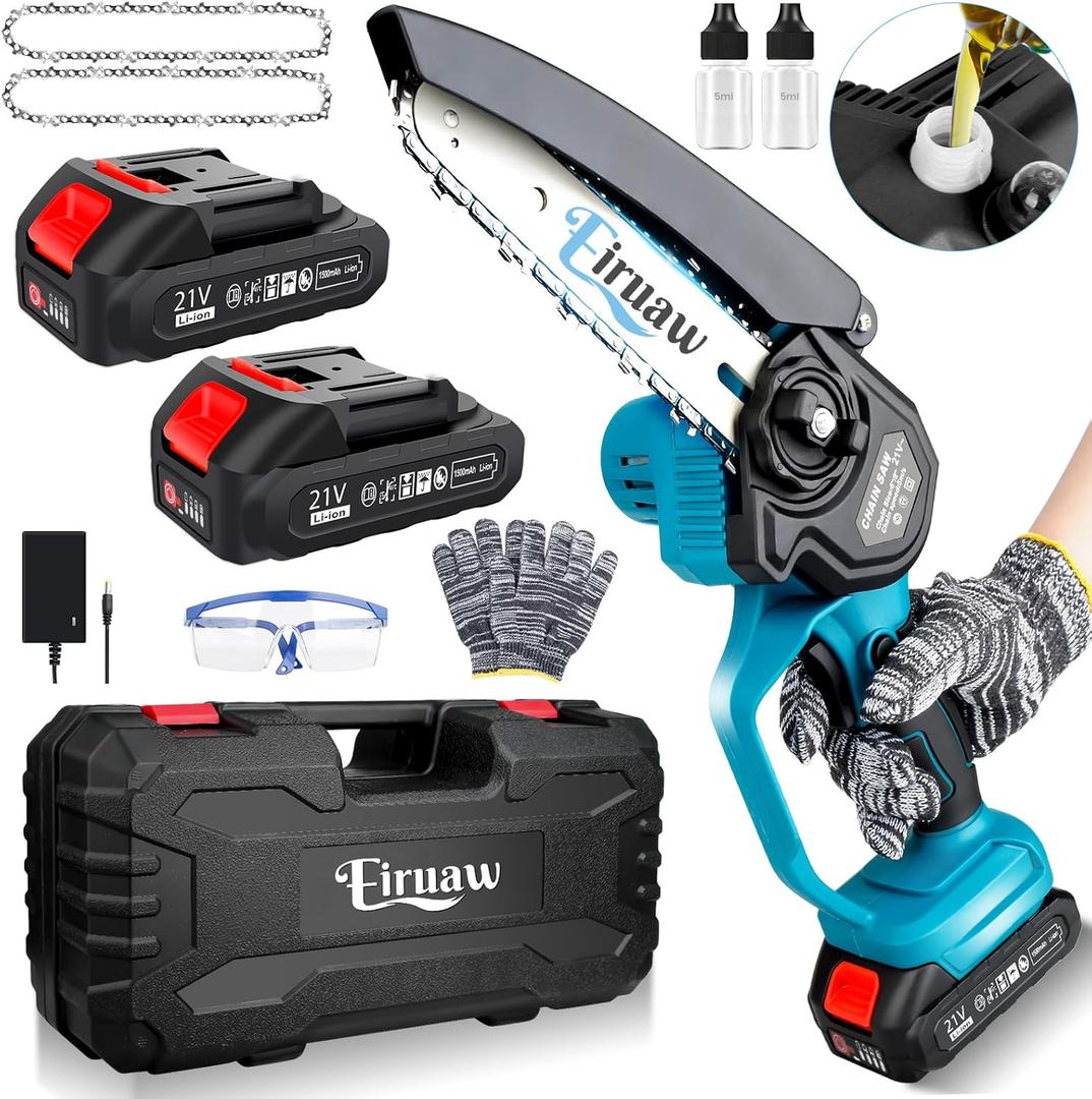 Mini Chainsaw, 6 Inch Electric Chainsaw Cordless,Rechargeable Battery Powered Handheld Chain Saw for Wood Cutting, Courtyard, Household and Garden