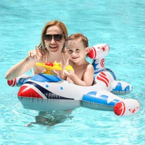 Swimbobo Toddler Pool Float with Seat Boat Inflatable Ride-on Car for Kids Outdoor Toys, White Airplane