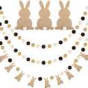 Boao 3 Pcs Easter Bunny Felt Banner with String 8 Pom Pom Balls Banner with Felt Bunny Farmhouse Easter Tree Decorations for Mantle, Indoor Holiday Birthday Party Supplies(Brown Color)