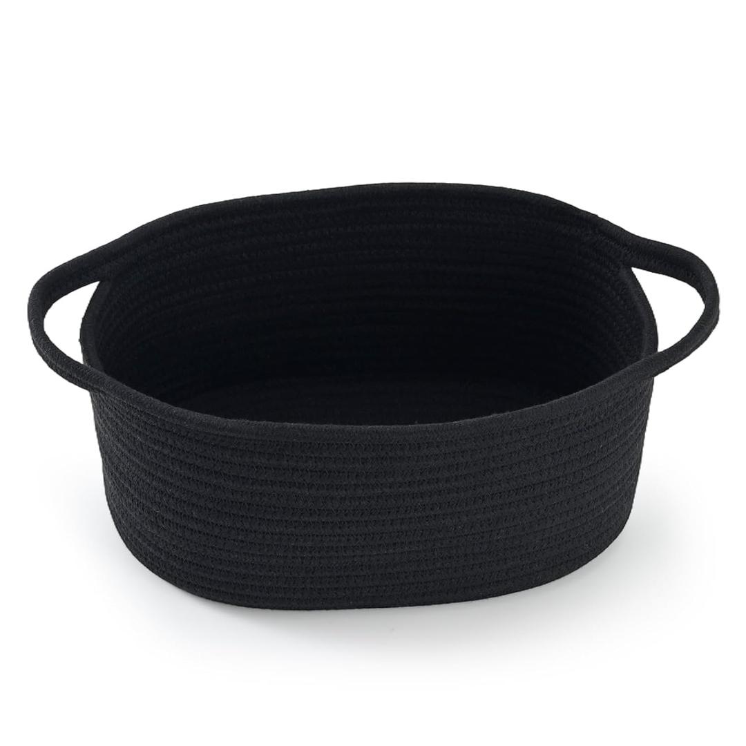 Cute Woven Gift Basket for Christmas Thanksgiving, Black Empty Basket for Birthday, Mens Gifts, Decorative Storage Organizer for Office Supplies Essentials Gadgets (1 Pack)