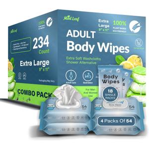 2 x XL Adult Body Wipes - No Rinse Shower & Incontinence Bath Wipe, 11x9 Cleansing Washcloths with Aloe Vitamin E, Hypoallergenic Disposable Wipes for Adults, Seniors, Gym & Travel - 4 Packs + 18 Singles 2 x XL Adult Body Wipes - No Rinse Shower & Incontinence Bath Wipe, 11x9 Cleansing Washcloths with Aloe Vitamin E, Hypoallergenic Disposable Wipes for Adults, Seniors, Gym & Travel - 4 Packs + 18 Singles