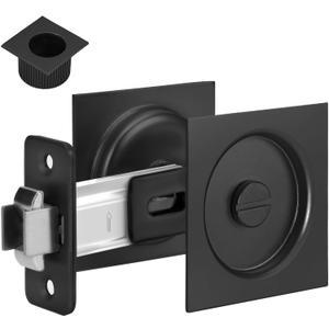 goldenwarm Matte Black Pocket Door Lock with Pull, Square Pocket Door Hardware 2-3/8" Backset, Black Pocket Door Handles 1 Pack