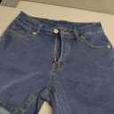 luvamia Jean Shorts for Women High Waisted Trendy Mid Thigh Long Cuffed Hem Stretchy Denim Shorts Casual Summer Jorts (Blue, XS)
