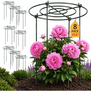 Pelopy Large Peony Cages and Supports 23.6"H x 15.7"D Heavy Duty Plant Support for Outdoor Plants, Meatl Peony Rings, Flower Support Stakes, Garden Stakes for Rose Tomato Hydrangea Strawberry(8 Pack)