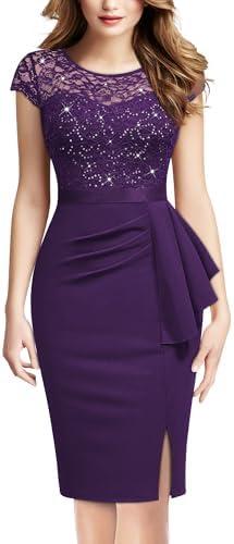 Miusol Women's Elegant Cap Sleeve Sequin Lace Cocktail Dress XL